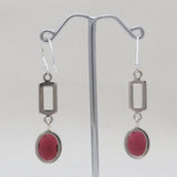 Checker Cut Garnet Silver Drop Earrings
