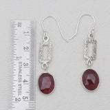 Checker Cut Garnet Silver Drop Earrings
