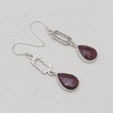 Checker Cut Garnet Silver Drop Earrings