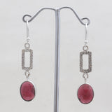 Checker Cut Garnet Silver Drop Earrings
