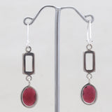 Checker Cut Garnet Silver Drop Earrings