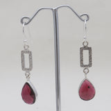 Checker Cut Garnet Silver Drop Earrings