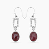 Checker Cut Garnet Silver Drop Earrings