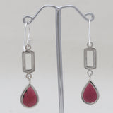 Checker Cut Garnet Silver Drop Earrings