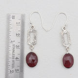 Checker Cut Garnet Silver Drop Earrings