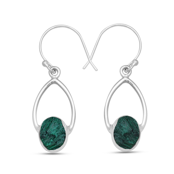 925 Sterling Silver Malachite Fiber Earrings