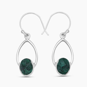 925 Sterling Silver Malachite Fiber Earrings