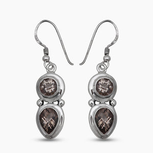 Natural Smoky Quartz Silver Earrings