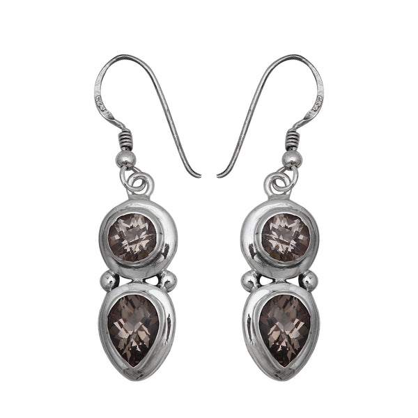 Natural Smoky Quartz Silver Earrings