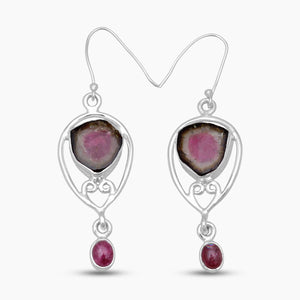 Watermelon Tourmaline Silver Earrings