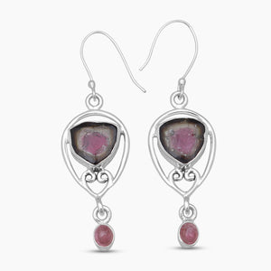 Watermelon Tourmaline Silver Earrings