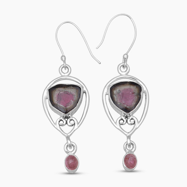 Watermelon Tourmaline Silver Earrings
