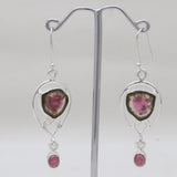 Watermelon Tourmaline Silver Earrings