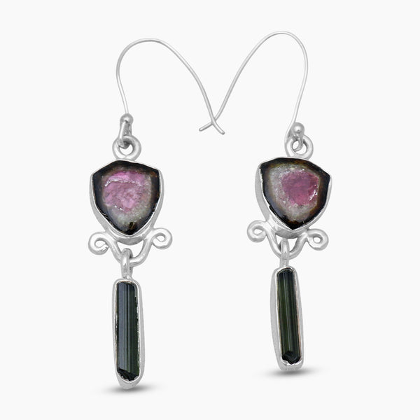 Watermelon Tourmaline Dangle Earrings