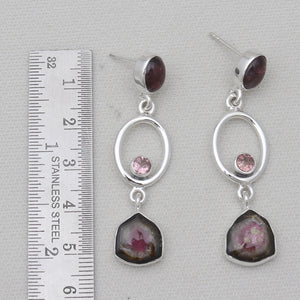 Watermelon Tourmaline Silver Women Earrings