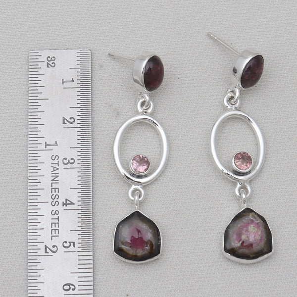 Watermelon Tourmaline Silver Women Earrings
