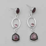 Watermelon Tourmaline Silver Women Earrings
