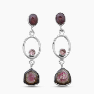 Watermelon Tourmaline Silver Women Earrings