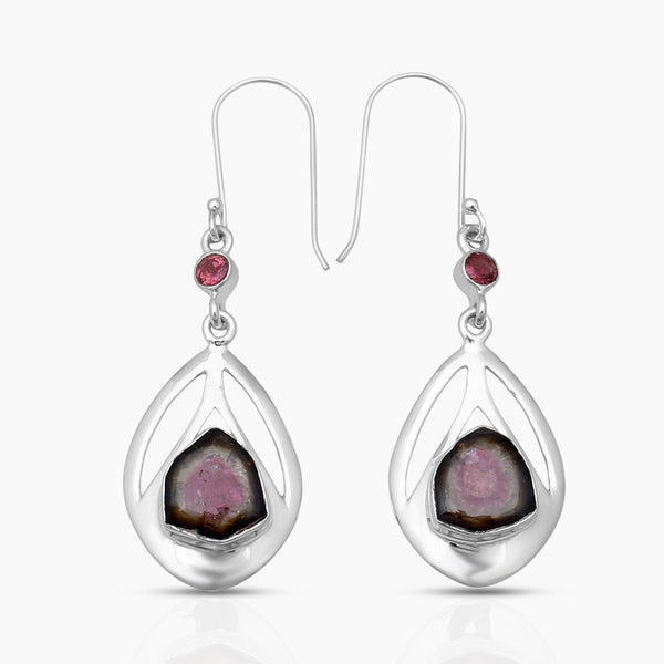 925 Sterling Silver  Watermelon Tourmaline Earrings