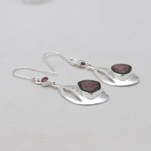 925 Sterling Silver  Watermelon Tourmaline Earrings
