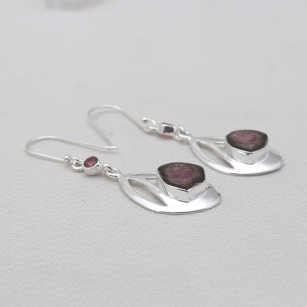 925 Sterling Silver  Watermelon Tourmaline Earrings