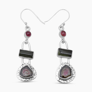 Watermelon Tourmaline Silver Earrings