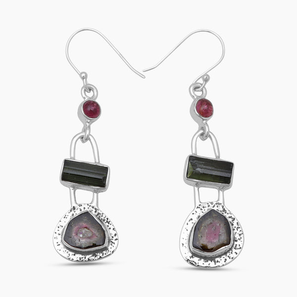 Watermelon Tourmaline Silver Earrings