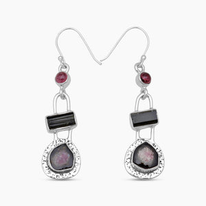 Watermelon Tourmaline Silver Earrings