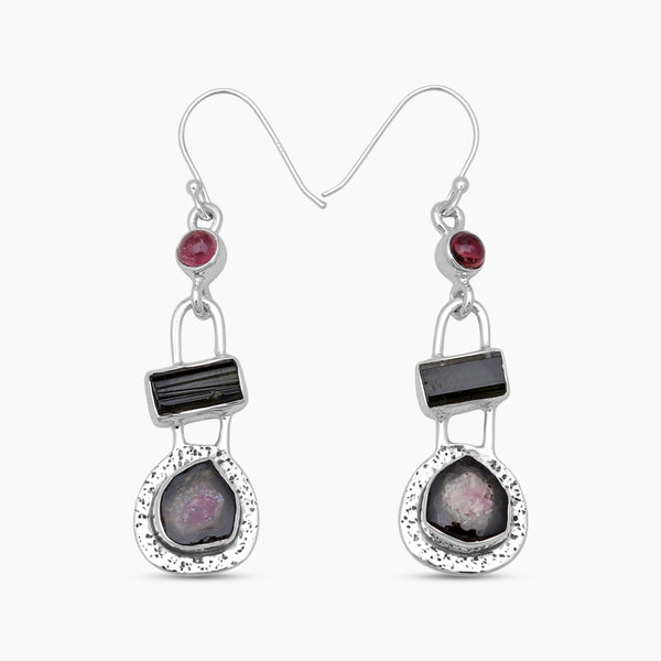 Watermelon Tourmaline Silver Earrings