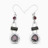 Watermelon Tourmaline Silver Earrings