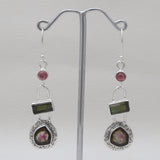 Watermelon Tourmaline Silver Earrings