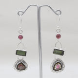 Watermelon Tourmaline Silver Earrings