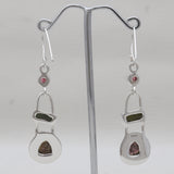 Watermelon Tourmaline Silver Earrings