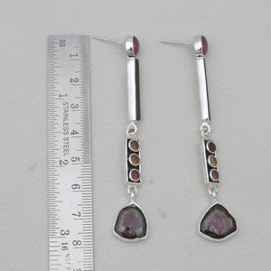 Watermelon Tourmaline Silver Earrings