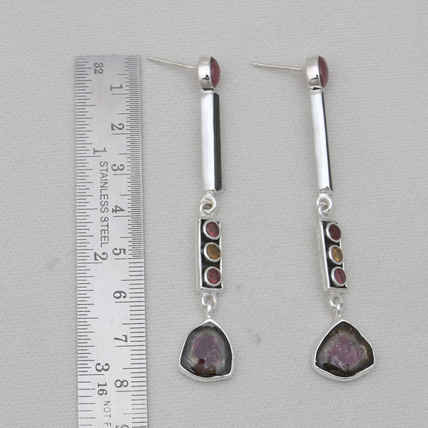 Watermelon Tourmaline Silver Earrings