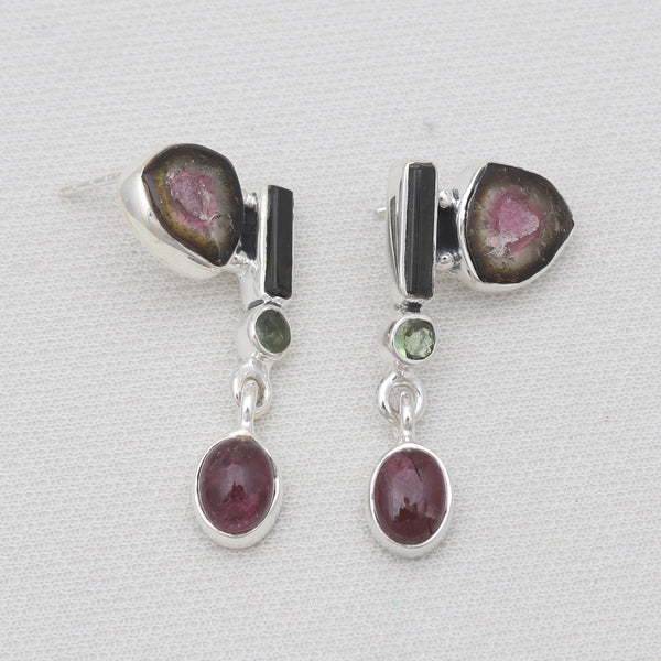 Watermelon Tourmaline Silver Women Earrings