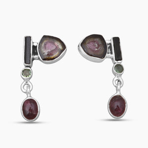 Watermelon Tourmaline Silver Women Earrings
