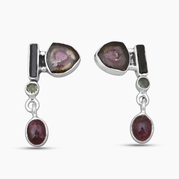 Watermelon Tourmaline Silver Women Earrings