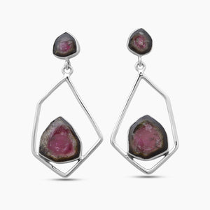 Watermelon Tourmaline Silver Earrings