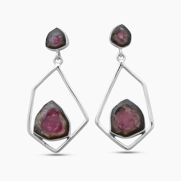 Watermelon Tourmaline Silver Earrings