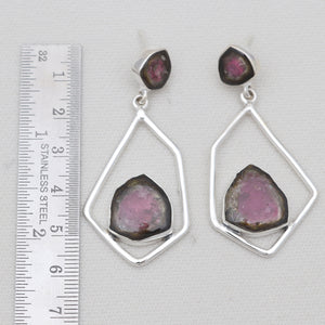 Watermelon Tourmaline Silver Earrings