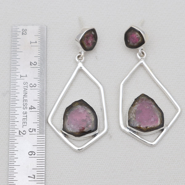 Watermelon Tourmaline Silver Earrings