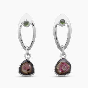 Watermelon Tourmaline Silver Earrings