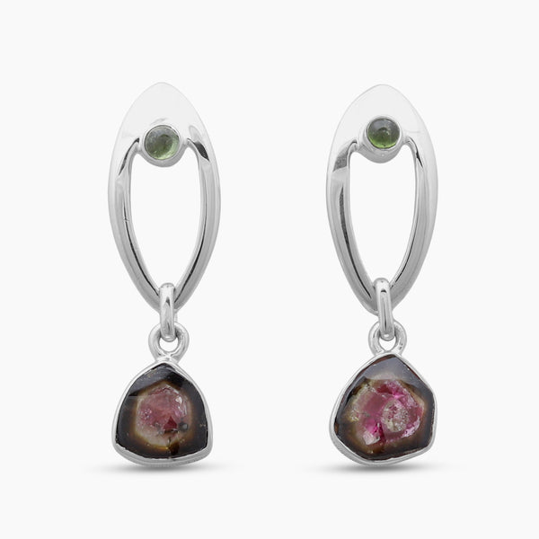 Watermelon Tourmaline Silver Earrings