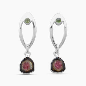 Watermelon Tourmaline Silver Earrings