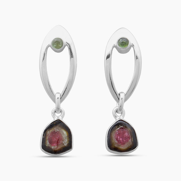 Watermelon Tourmaline Silver Earrings