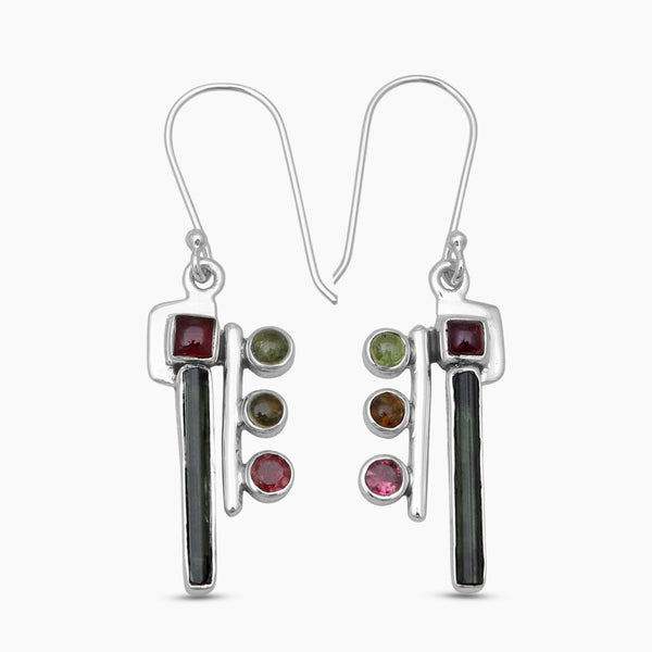 Multicolor Tourmaline Silver Earrings