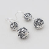 925 Silver Filigree Double Bead Drop Earrings