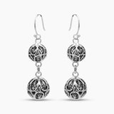 925 Silver Filigree Double Bead Drop Earrings
