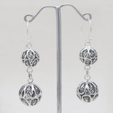 925 Silver Filigree Double Bead Drop Earrings